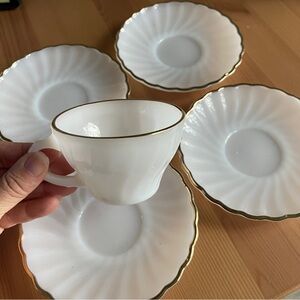 Anchor Hocking White milk glass gold trim Tea Cups